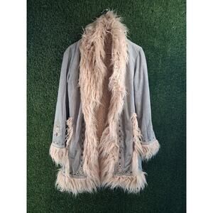 Spell & The Gypsy Collective Joplin Shearling Jacket Powder Blue S/M Penny Lane